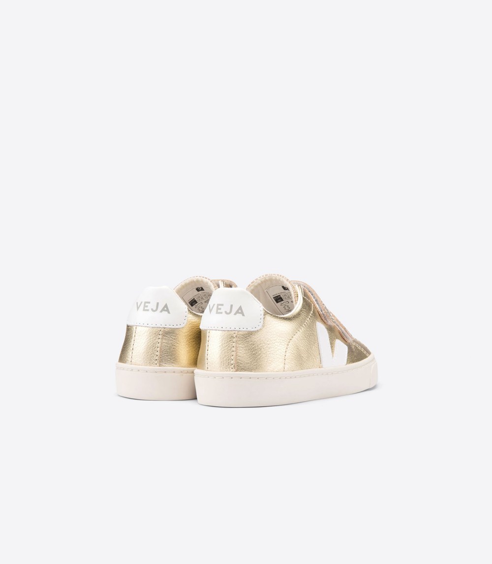 Veja Sneakers Kids - Esplar Velcro Leather - Gold/White - 3271COUSI